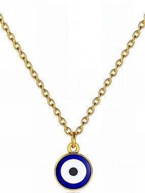 Blue and White Evil Eye Pendant 18K Gold Plated Stainless Steel Necklace